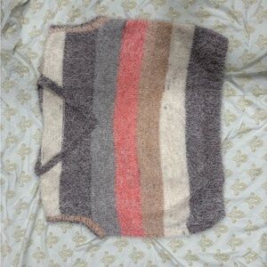 Fuzzy Stripe Knit Sweater Vest - Coral, Cream & Gray